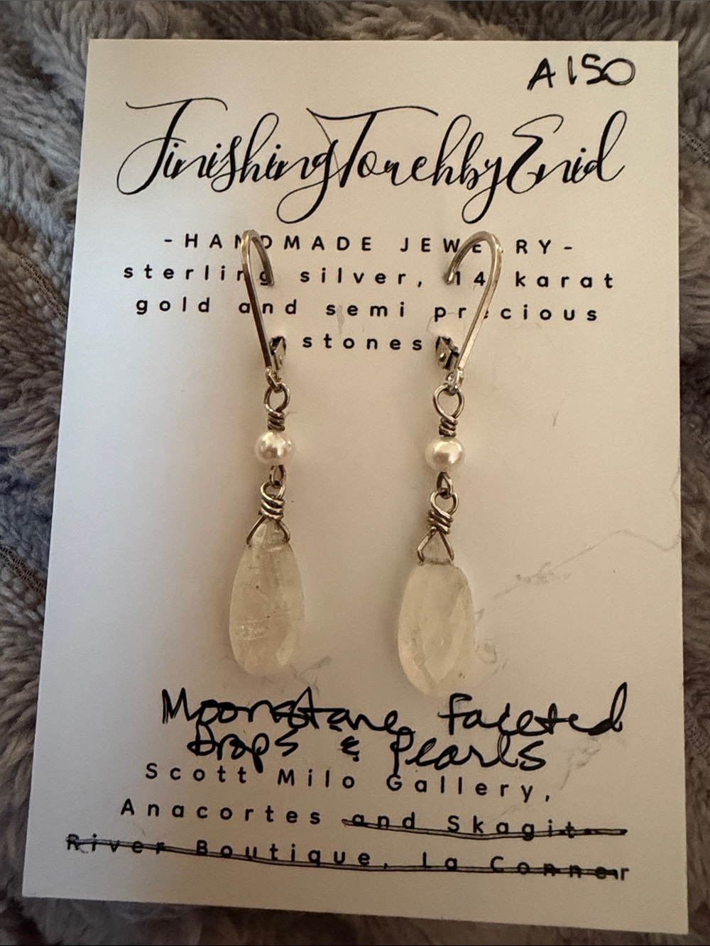 White Moonstone Teardrop & Pearl Earrings